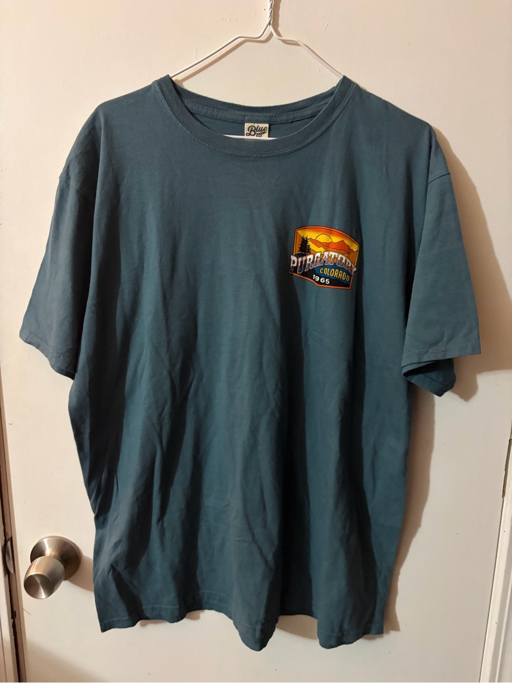 NWOT Men’s Blue 84 Large Short-Sleeve Graphic Teal Tee Purgatory Colorado Tote16